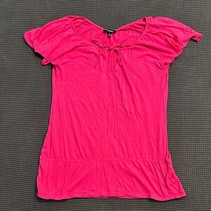 Express Women Pink Short Sleeve Blouse Tie Neck Top Size M